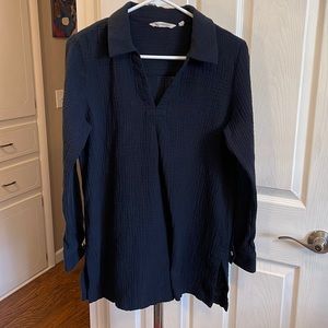 Soft Surroundings Black Collared Shirt Long Sleeves Button Cuffs Size Medium